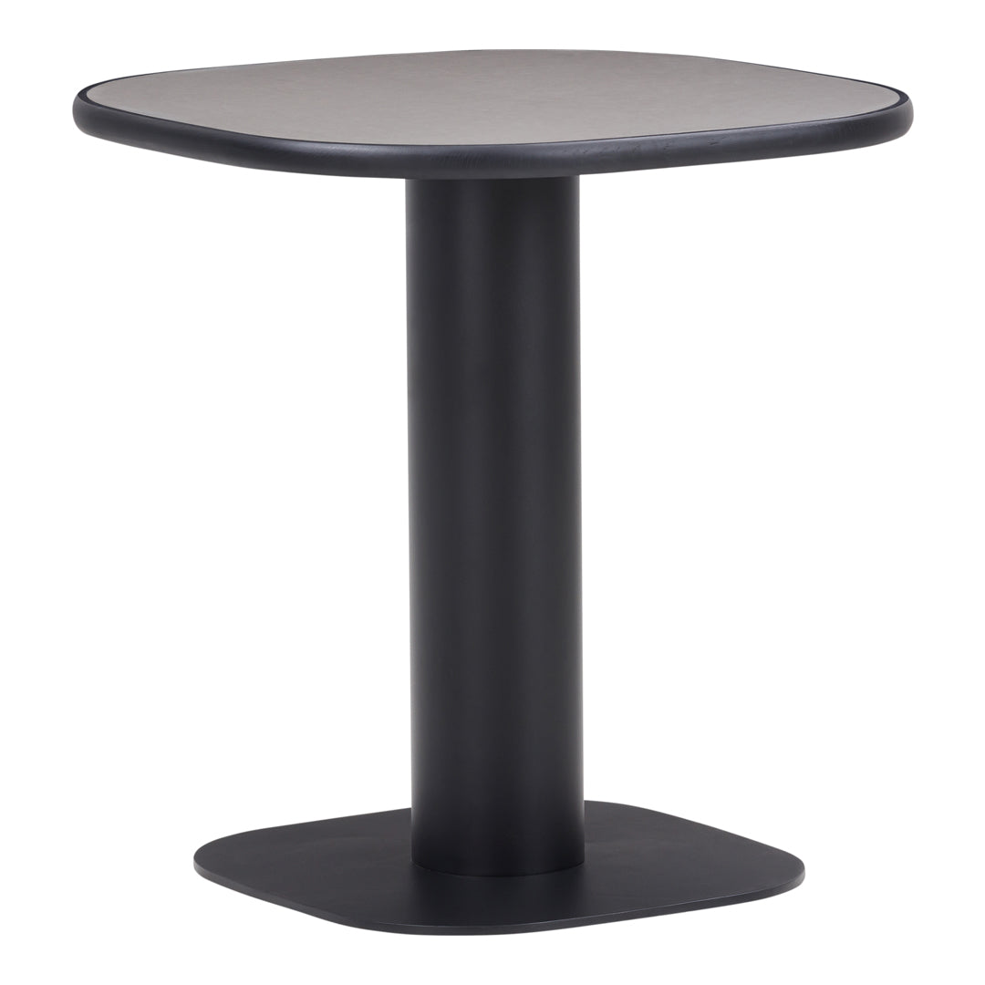 Black round side table with a sleek matte finish and minimalistic design. Perfect for modern decor.