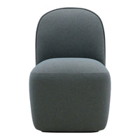 Modern gray accent chair with a smooth, solid fabric finish and rounded edges. Ideal for minimalist decor.