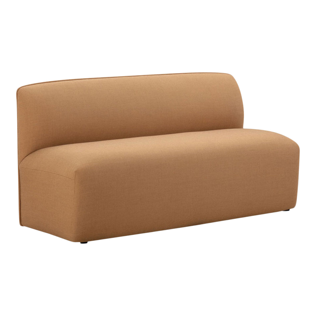Light brown, minimalist sofa with a smooth, solid fabric pattern, perfect for modern decor.