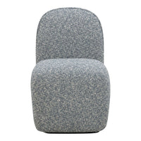 Gray upholstered chair with a textured pattern, featuring a modern rounded design. Ideal for contemporary decor.