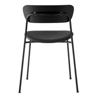 Back view of a sleek, modern chair with a matte black finish and minimalist design. Perfect for contemporary spaces.