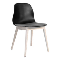 Modern chair in sleek black with a textured gray seat and light wood legs, perfect for contemporary decor.