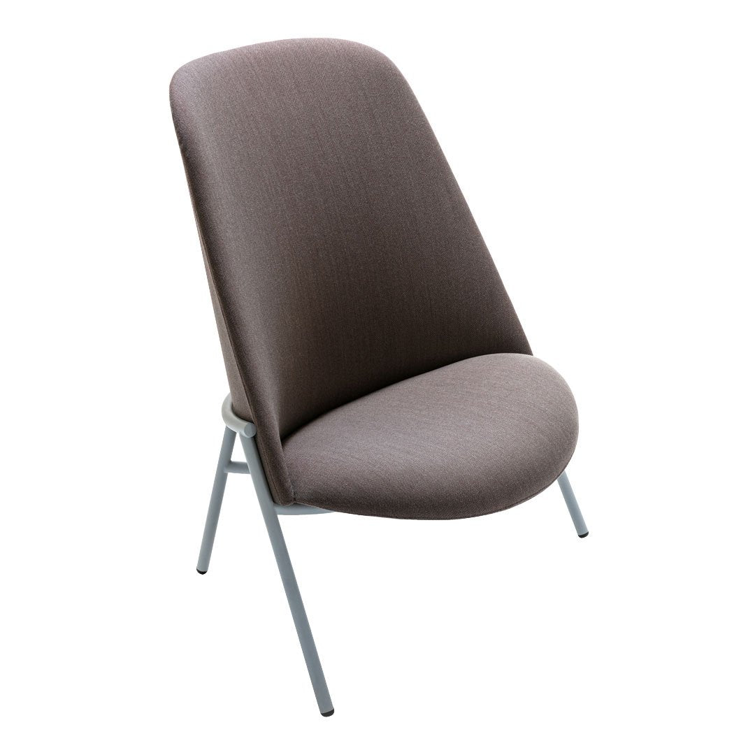 Stylish gray upholstered chair with a smooth, minimalist design and sleek metal legs. Ideal for modern interiors.