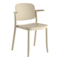 Light beige chair with a smooth, minimalist design and soft curves, perfect for modern interiors.