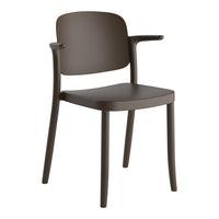Dark brown chair with smooth, minimalist design and rounded edges. Ideal for modern decor.