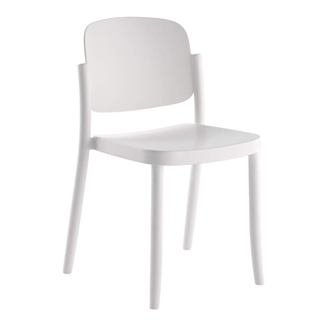 White minimalist chair with a smooth surface and sleek design, perfect for modern decor.