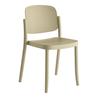 Beige chair with a smooth, minimalist design, featuring solid color and curved lines for a modern look.
