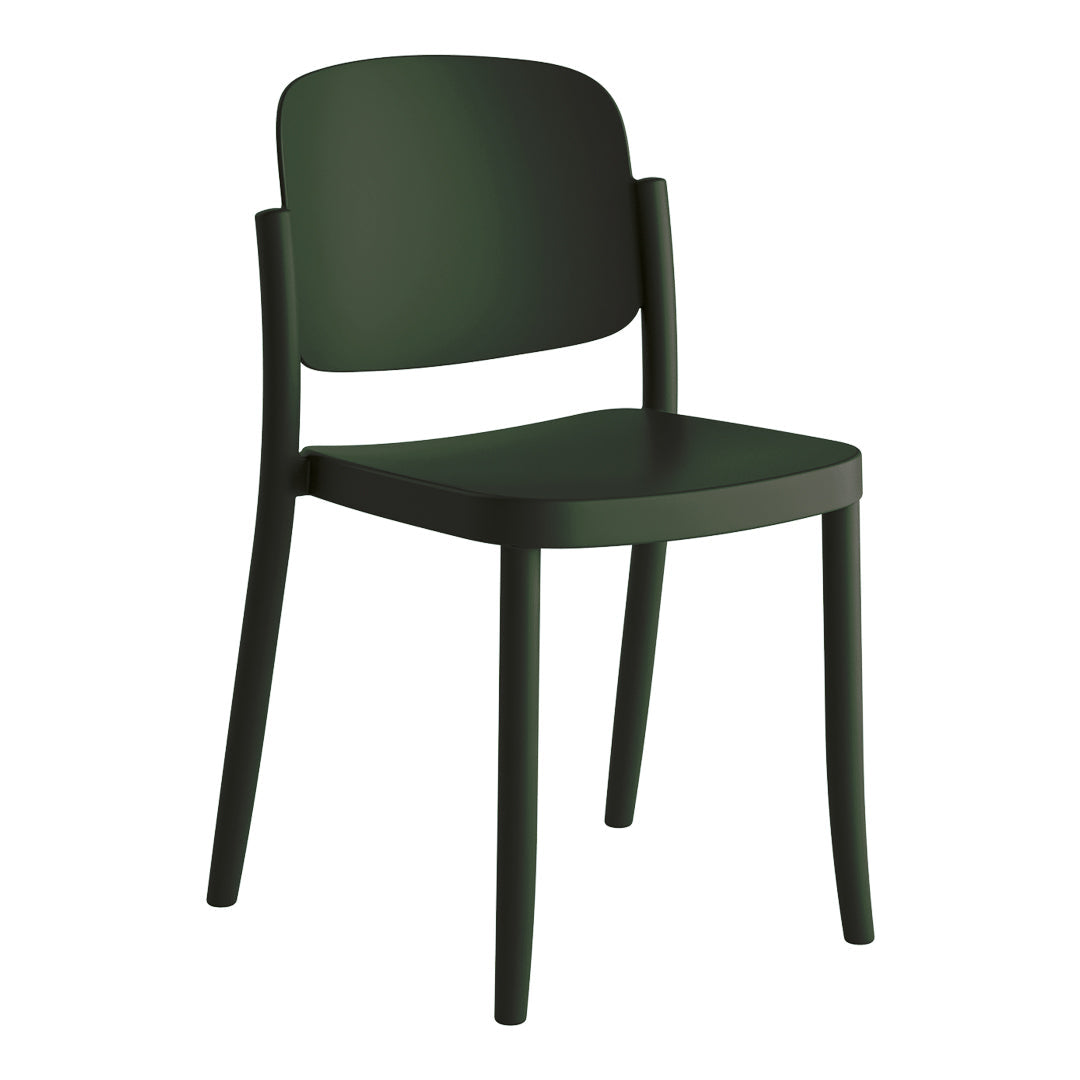 "Solid dark green chair with a sleek, modern design and smooth finish, perfect for contemporary spaces."