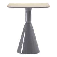 Modern cone-shaped side table with a sleek grey base and a light wood top, featuring a minimalist design.