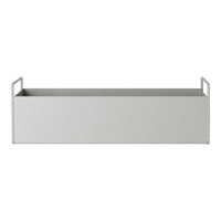 Gray metal storage box with a sleek, minimalist design and two side handles for easy carrying.