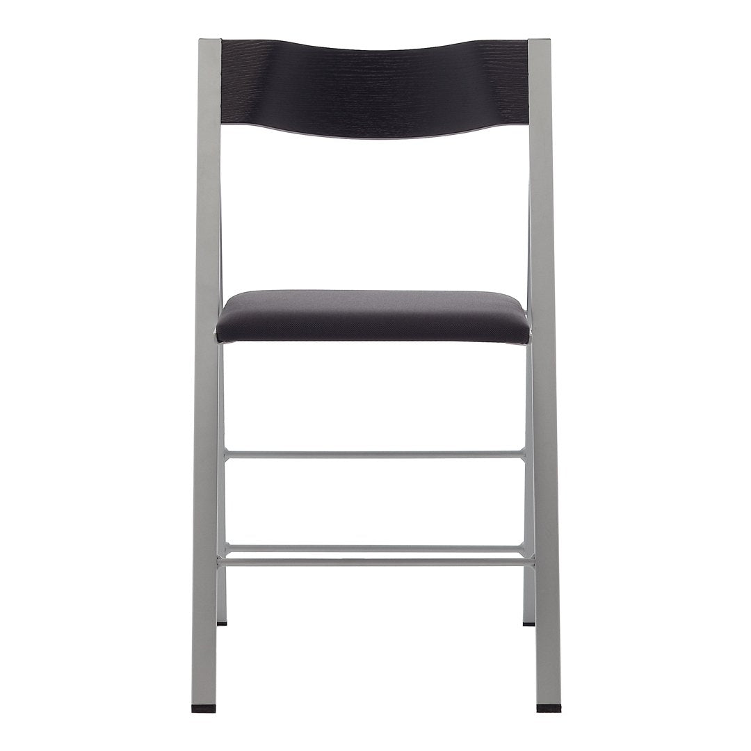 Sleek black seat with a contrasting silver frame, showcasing a modern and minimalist design.