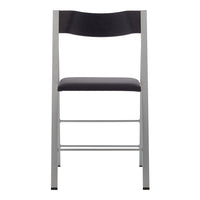 Sleek black seat with a contrasting silver frame, showcasing a modern and minimalist design.