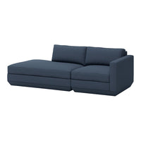 Navy blue sectional sofa with a modern, minimalist design and soft upholstery, perfect for contemporary living spaces.