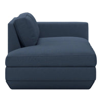 Navy blue chaise lounge with a smooth, textured fabric and simple, modern design for versatile decor.