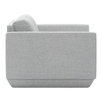 Light gray upholstered sofa with a textured pattern, featuring clean lines and a modern design.