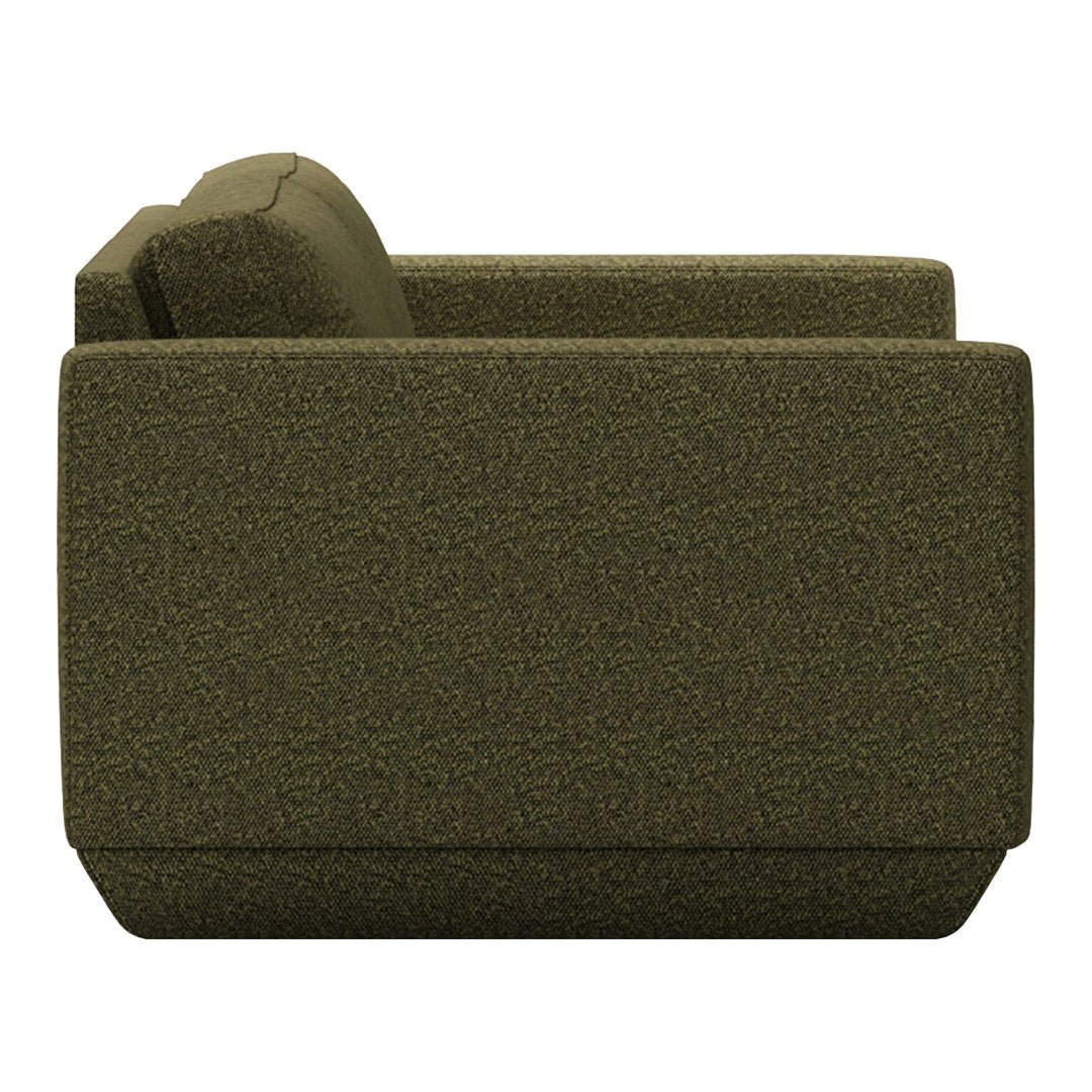 Olive green textured sofa with a minimalist, modern design and clean lines. Ideal for contemporary decor.