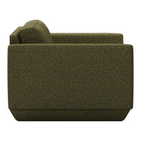 Olive green textured sofa with a minimalist, modern design and clean lines. Ideal for contemporary decor.