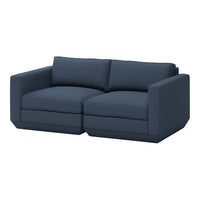 Dark navy blue sectional sofa with a smooth, solid fabric and contemporary design for modern living spaces.
