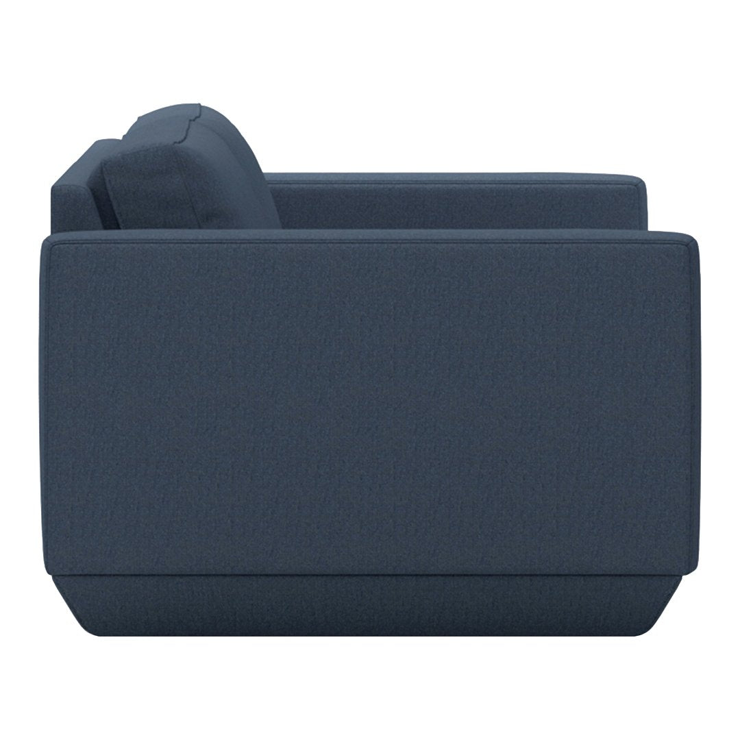 Navy blue fabric armchair with a simple, textured pattern and minimalistic design. Perfect for modern interiors.