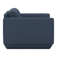 Navy blue fabric armchair with a simple, textured pattern and minimalistic design. Perfect for modern interiors.