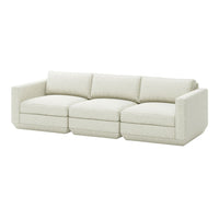 Light beige sectional sofa with a textured fabric and subtle pattern, perfect for modern living spaces.
