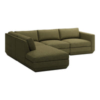 Olive green sectional sofa with a textured fabric and clean lines, perfect for modern living spaces.
