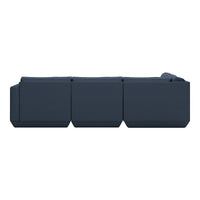 Modern navy blue sectional sofa with a sleek, minimalistic design and clean geometric lines. Perfect for contemporary spaces.