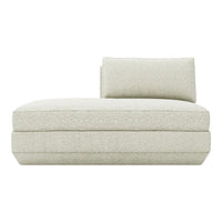Light gray upholstered chaise lounge with subtle textured pattern, featuring a plush backrest. Perfect for modern decor.