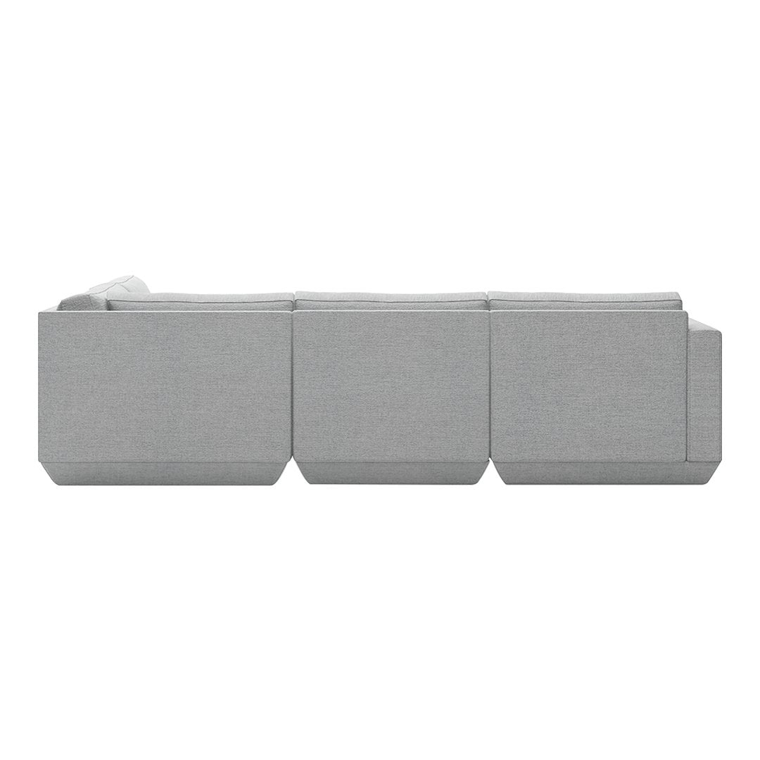 Modern light gray sofa with a smooth, textured fabric and minimalist geometric design. Ideal for contemporary spaces.