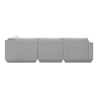 Modern light gray sofa with a smooth, textured fabric and minimalist geometric design. Ideal for contemporary spaces.