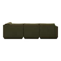Olive green, textured fabric sofa with a modern, geometric design. Ideal for contemporary living spaces.