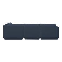 Stylish modular sofa in deep navy blue with a sleek, geometric pattern and minimalist design.