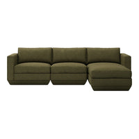 Olive green sectional sofa with a textured fabric and clean lines, perfect for modern living spaces.