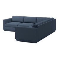 Navy blue sectional sofa with clean lines and subtle textured fabric for modern living spaces.