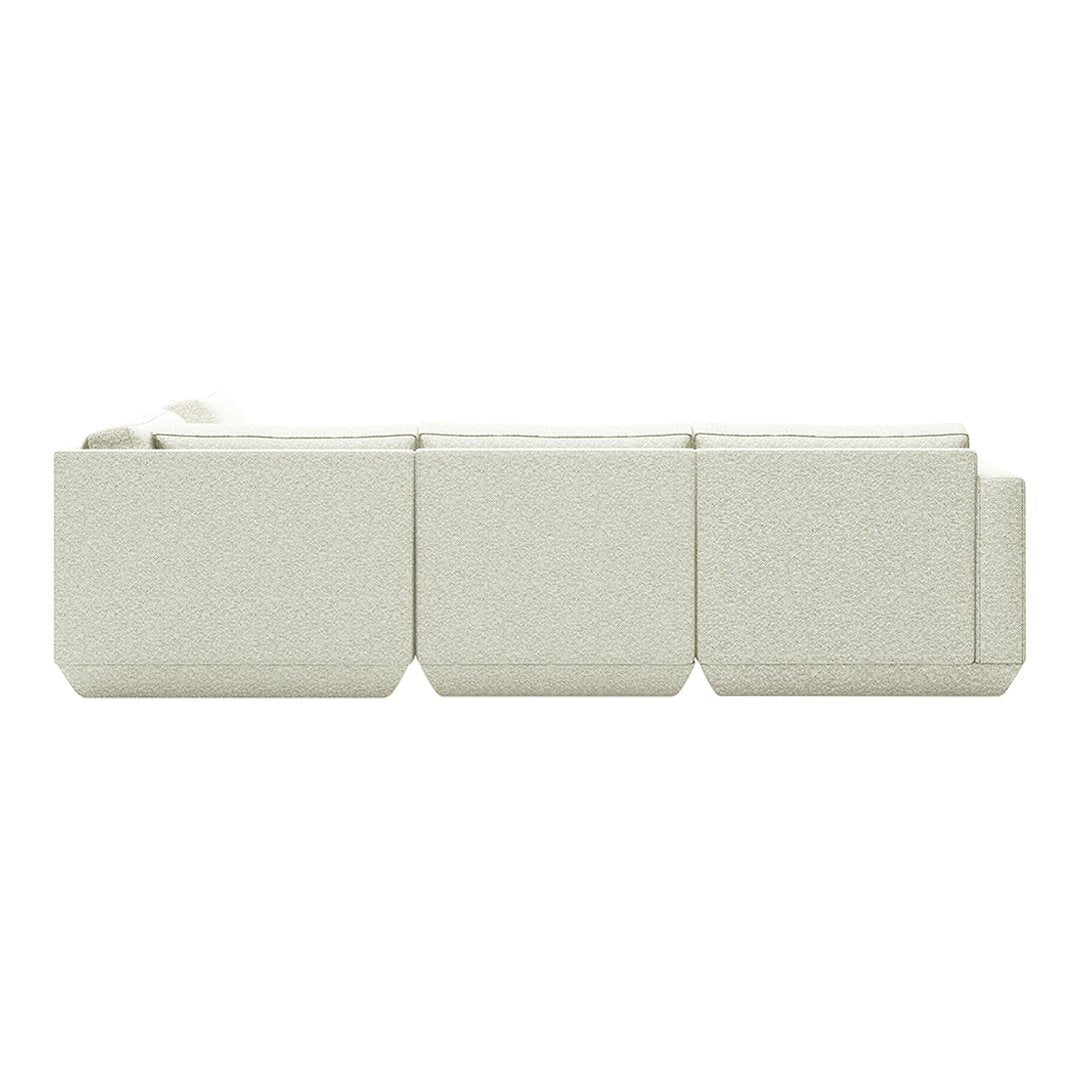 Light gray modular sofa with a smooth texture and contemporary geometric shape. Perfect for modern interiors.