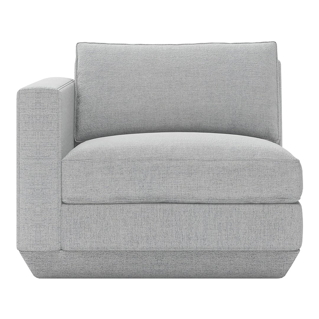 Light gray upholstered chair with a modern, minimalist design and subtle textured fabric.