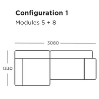 Diagram of modular sofa configuration in neutral tones with clean lines and a contemporary design.