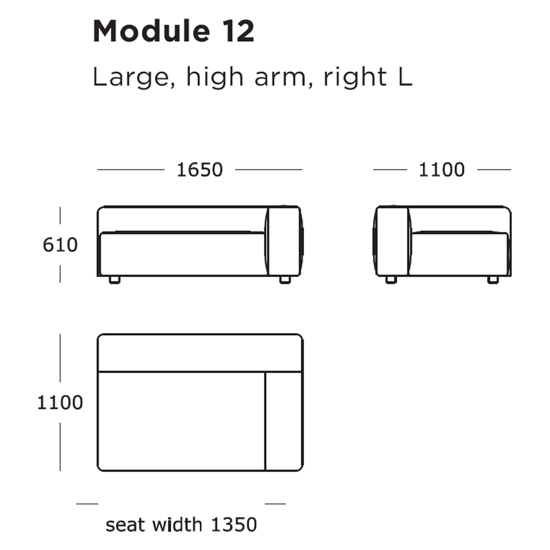 "Module 12 sofa: sleek design with a modern color palette and smooth lines, ideal for contemporary interiors."