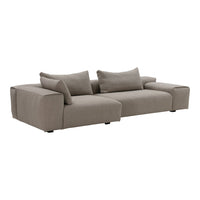 Beige, textured fabric sofa with modern, minimalist design and plush cushions. Perfect for stylish living rooms.