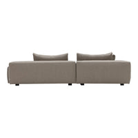 Modern taupe sectional sofa with textured fabric and minimalist design, featuring matching pillows for added comfort.