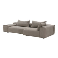 Light gray sectional sofa with a minimalist design and soft, textured fabric. Ideal for modern living spaces.