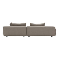 Modern grey fabric sofa with smooth texture, featuring minimalist design and no patterns. Perfect for contemporary decor.