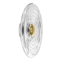 Clear glass knob with spiral pattern and a shiny gold center, adding elegance to any decor.