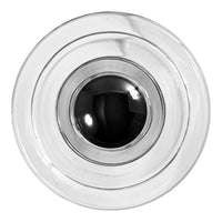 Clear circular glass pattern with a central black circle, creating a striking monochromatic design.