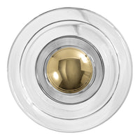 Clear glass lamp shade with a polished gold inner finish and layered circular patterns. Suitable for modern decor.
