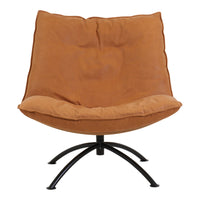 Copper-colored cushioned chair with a soft texture and black metal base, perfect for modern interiors.