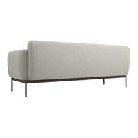 Light gray sofa with a smooth texture and minimalistic design, featuring black metal legs for a modern look.