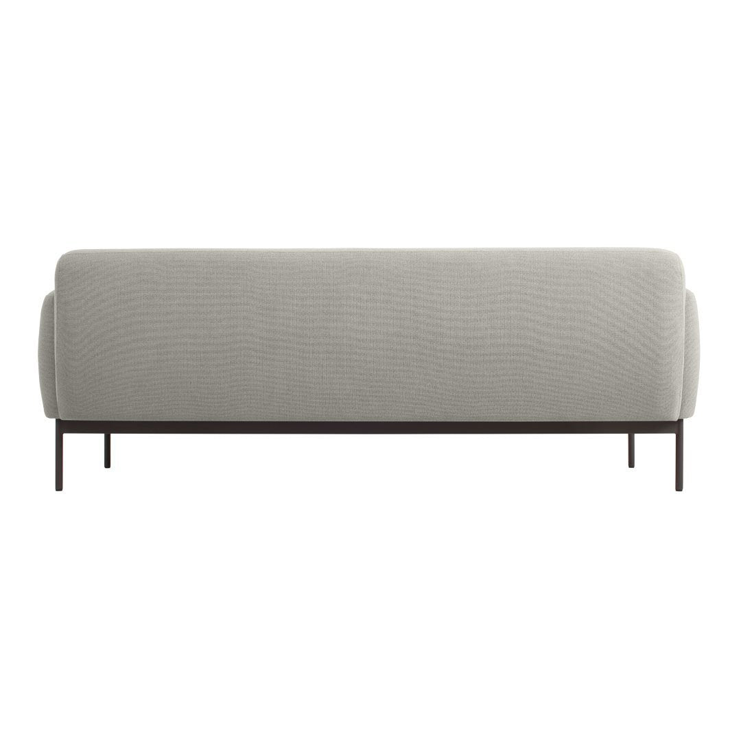 Light gray sofa with a subtle textured pattern and sleek bronze legs. Perfect for modern decor.