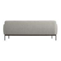 Light gray sofa with a subtle textured pattern and sleek bronze legs. Perfect for modern decor.