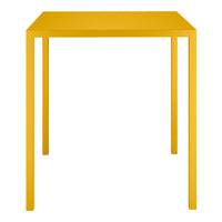 Bright yellow square table with a sleek, minimalist design and smooth surface. Perfect for modern decor.